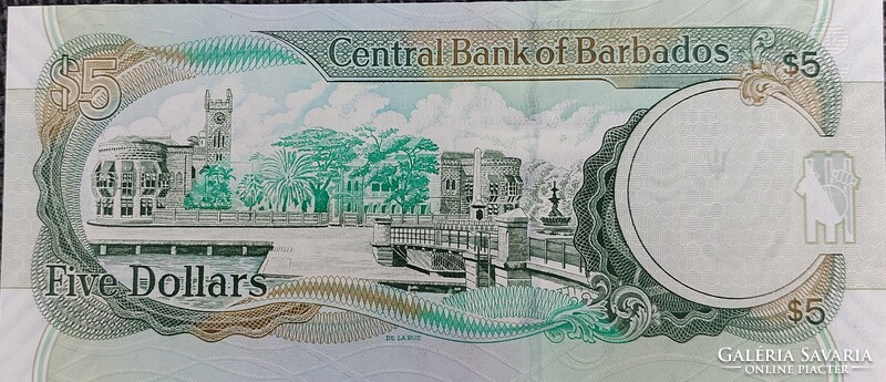 Barbados 5 dollár, 2007, UNC bankjegy