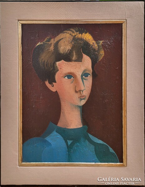 László Óvár (1926 - 1988) boy c. Oil painting with original guarantee!
