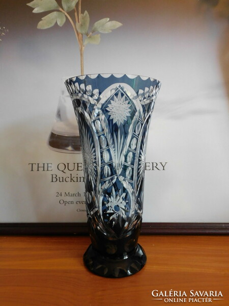 Rare petrol blue pickled peeled crystal vase 23 cm