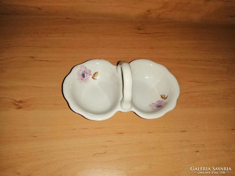 Antik Zsolnay porcelán sótartó, borstartó virágokkal - hossza 13 cm (22/K)