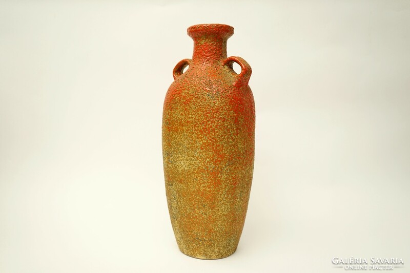 Mid century Pesthidegkúti ceramic floor vase / retro vase / orange / 36 cm / cizmadia margit