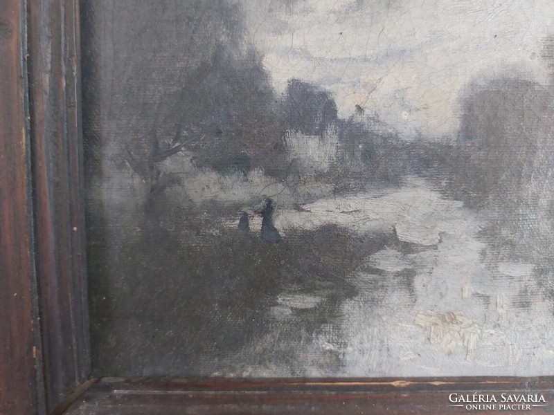 (K) antique landscape painting with frame 47x55 cm