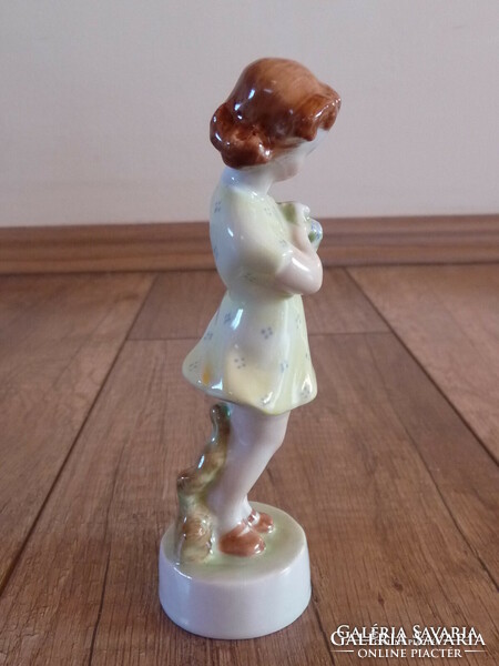 Antique Zsolnay little girl porcelain figure with flowers