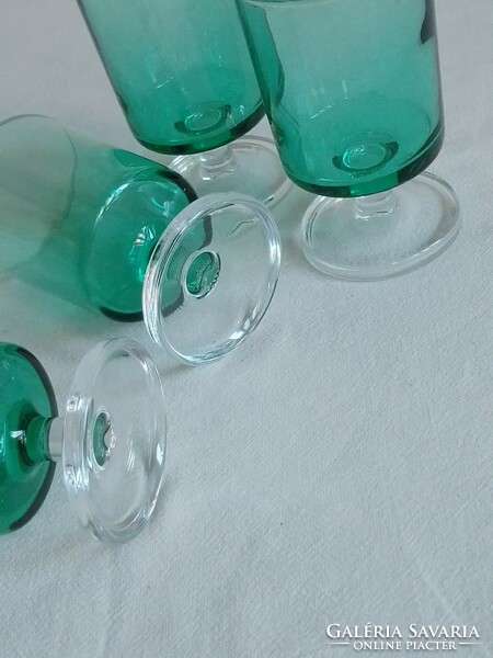 Old vintage mid-century modern French green glass stemmed wine glass set of 4 marked faces
