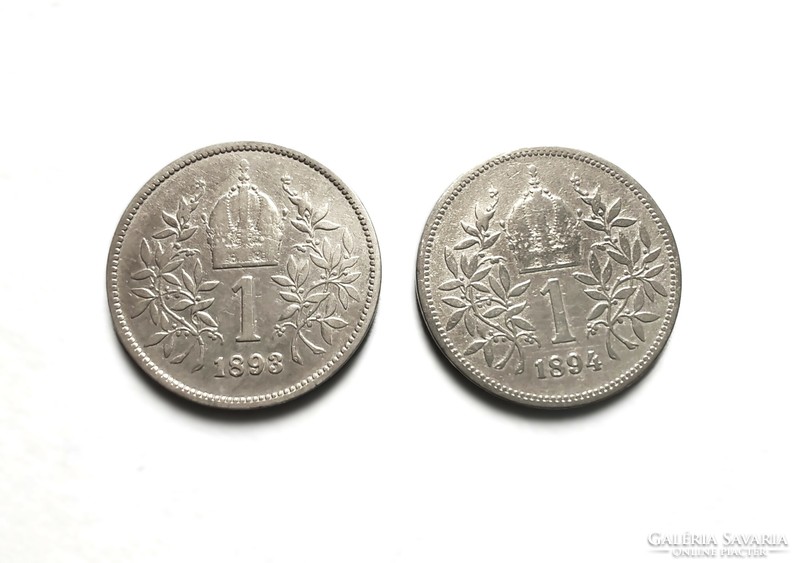 Green error! Austria, silver 1 kroner pair 1893 - 1894, both wrongly minted!