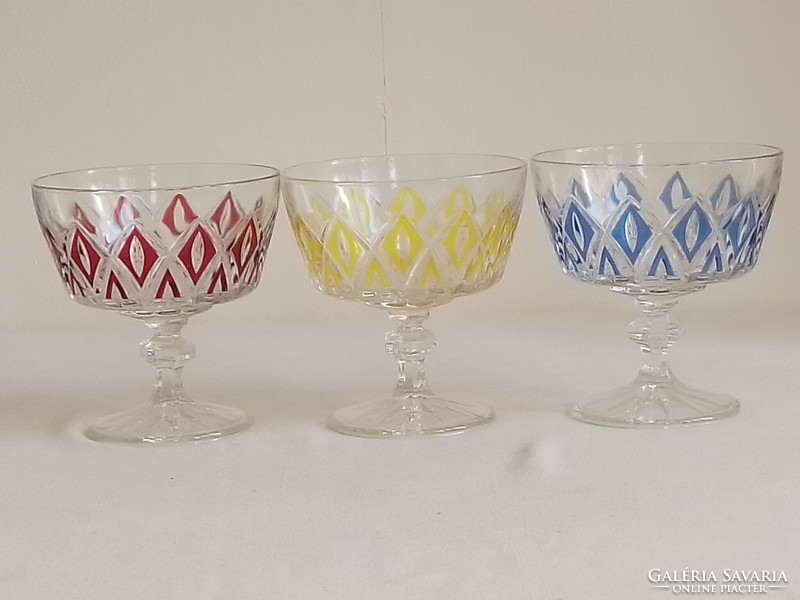 Set of six colorful old French vintage Reims martinis champagne vermouth crystal glass glasses