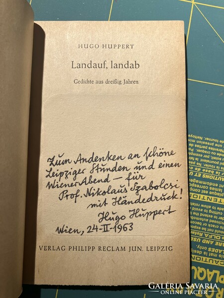 Hugo huppert: landauf, landab. Gedichte aus dreissig jahren. Dedicated to Miklós Szabolcsi, 1st Edition