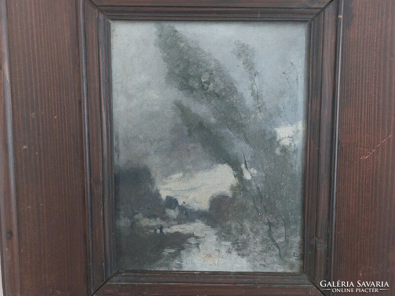 (K) antique landscape painting with frame 47x55 cm