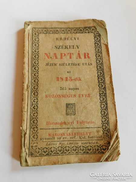 Antique book Székely calendar for the year 1845