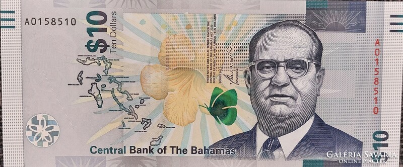 Bahamas $10, 2022, unc banknote