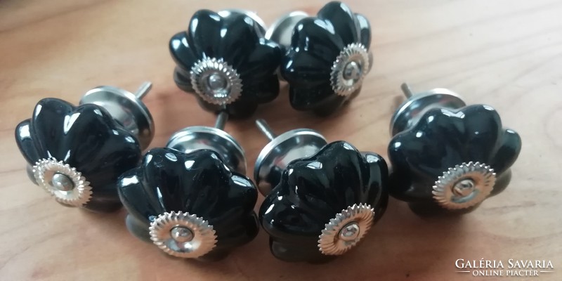 Black porcelain furniture buttons, provence, vintage