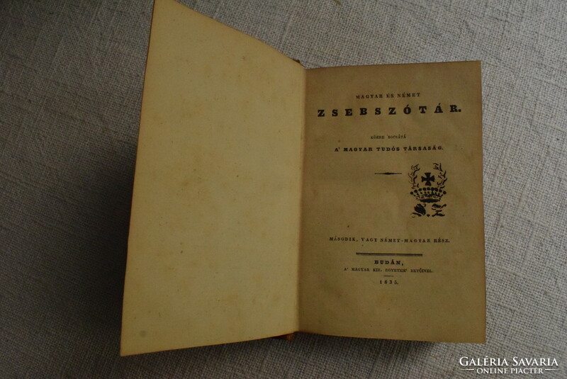Magyar és Német zsebszótár , A Magyar Tudós Társaság 1835 , szótár , 189 éves könyv