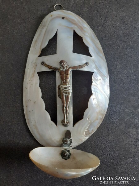 Wall holy water holder made of antique 19th century shells