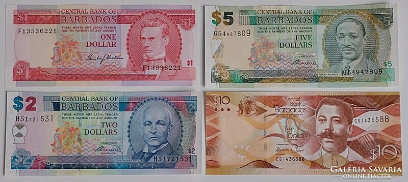 4 Barbadian unc banknotes