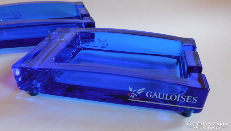 Blue glass Gauloises square ashtray