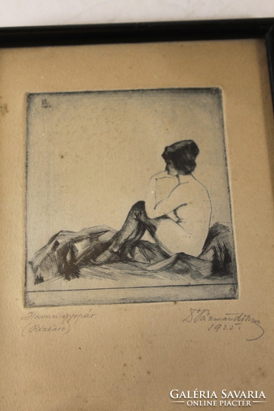 Antique signed nude etching 936