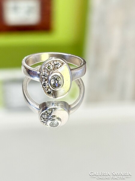 A special, shining silver ring with zirconia stones