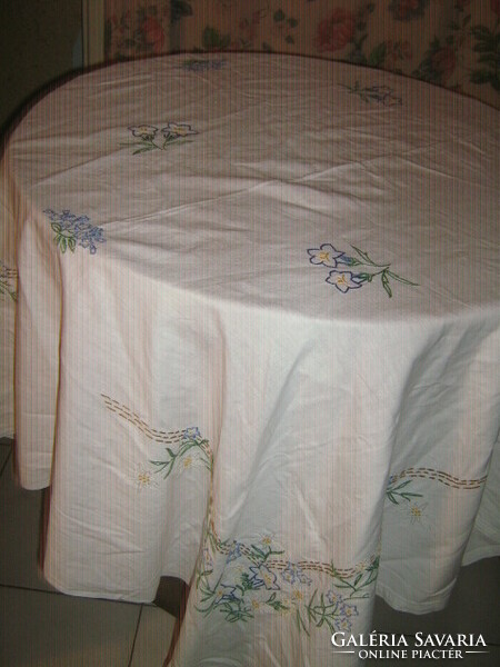 Beautiful antique hand-embroidered floral tablecloth