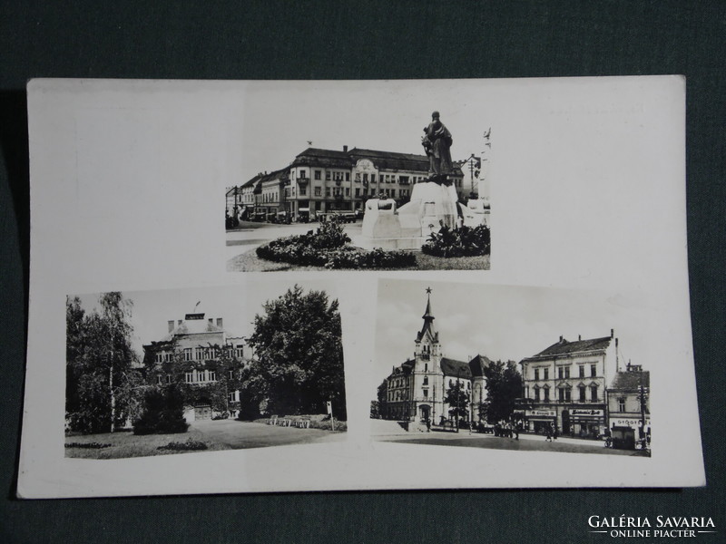 Képeslap, Kaposvár mozaik látkép részlet,emlékmű,főtér,tanácsháza ,1950-