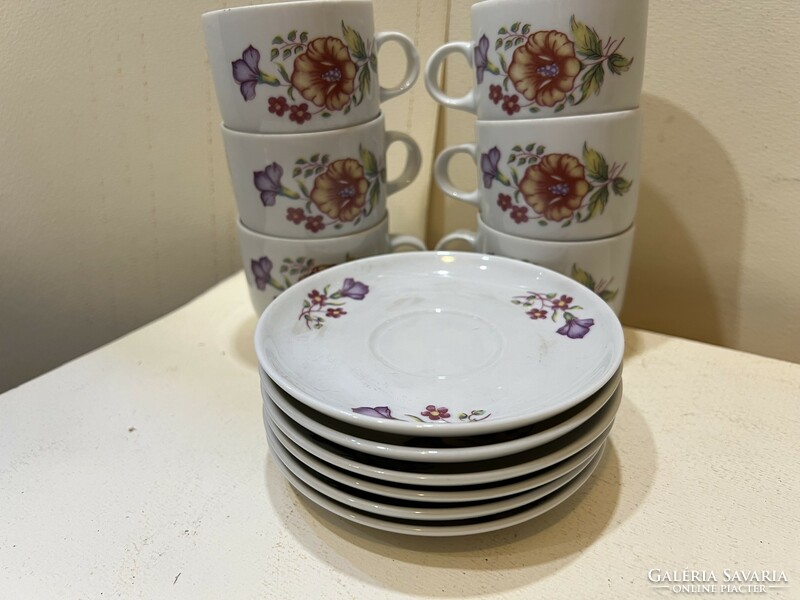 Beautiful pansy coffee set for 6 people. Alföldi porcelain.4594