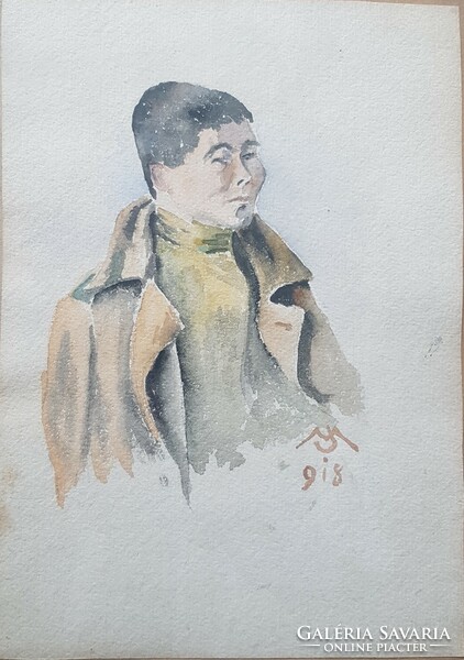 Mj monogram : portrait of an Asian person watercolor