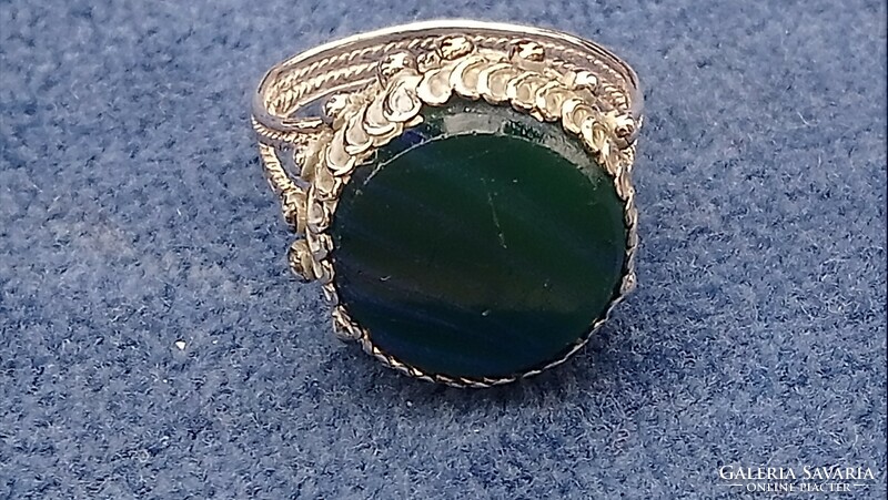 Antique filigree (875 ) silver ring marked with a real chrysocolla gem