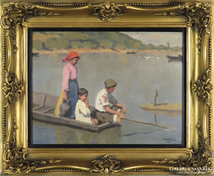 János László Áldor: children in a boat, 1924
