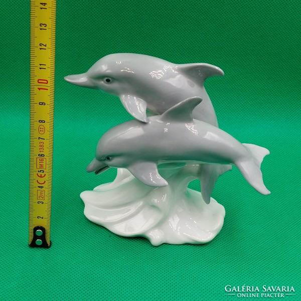 Rare collectible Japanese Otogari porcelain dolphin couple figures