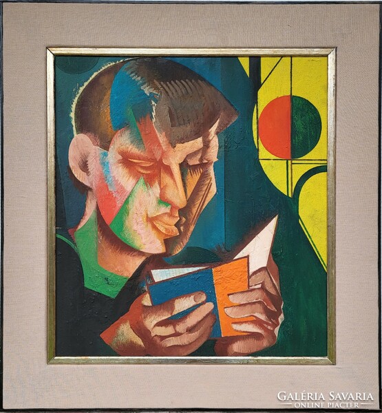 László Óvár (1926 - 1988) self-portrait c. Oil painting with original guarantee!