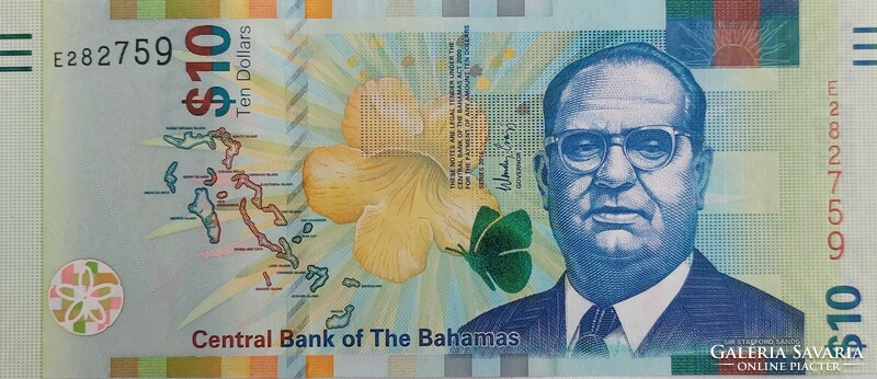 Bahamas $10, 2016, unc banknote