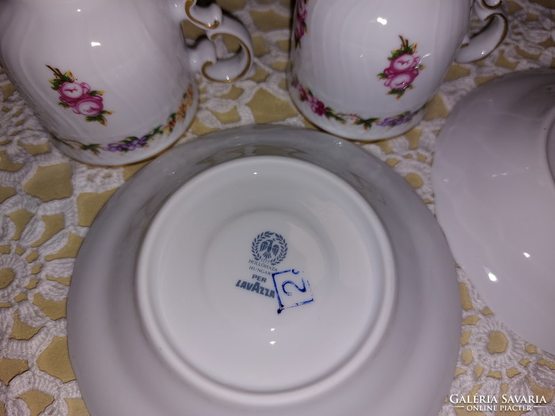 Hollóháza porcelain with Lavazza inscription on the bottom of the plate, 2 sets
