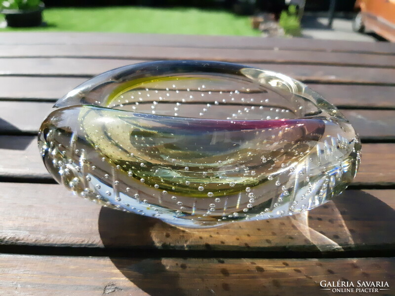 Mid-century színes, buborékos üveg hamutál