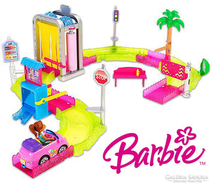 Barbie autómosó készlet szett csomag építő játék baba autó sín pálya építőjáték játékcsomag