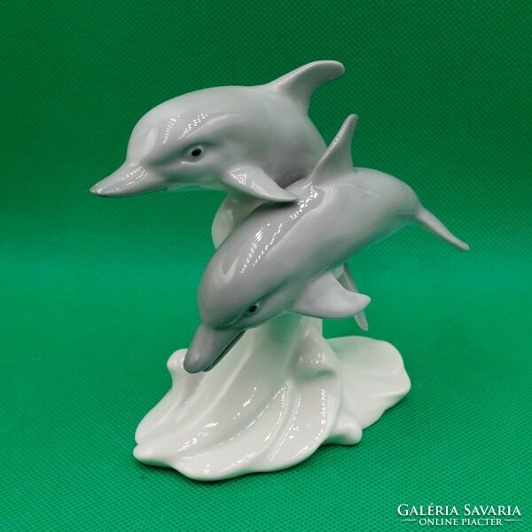 Rare collectible Japanese Otogari porcelain dolphin couple figures
