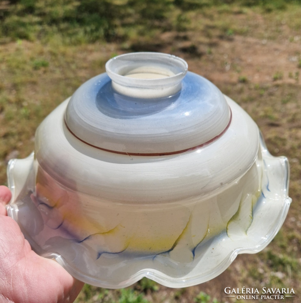 Old, ruffled edge, painted glass shade, kitchen ceiling lamp shade, chandelier, hanging lamp shade