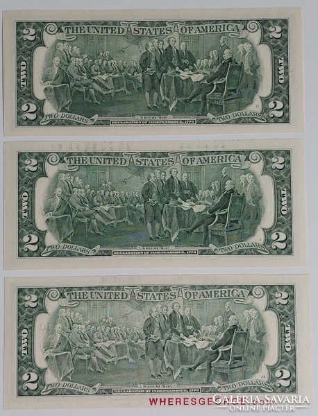 3 db különböző Amerikai Egyesült Államok ( USA) 2 dollár, UNC bankjegy