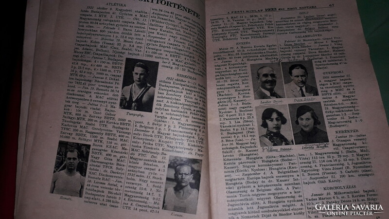 1933. A PESTI HÍRLAP ÉVES Nagynaptára KALENDÁRIUM évkönyv a képek szerint LÉGRÁDY TESTVÉREK