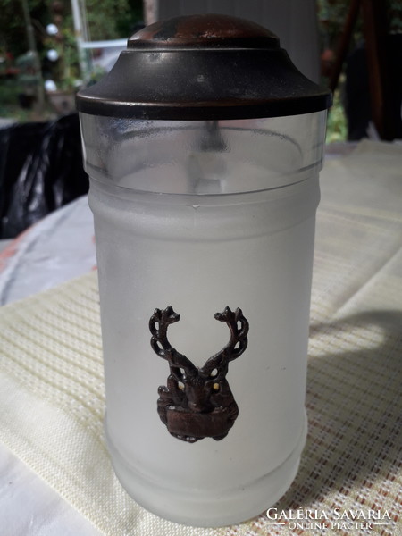 Deer glass beer mug with copper lid, perfect 20x12 cm.