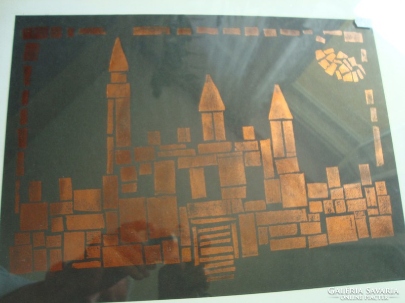 Unreadable author: castle towers, gold-painted monotype