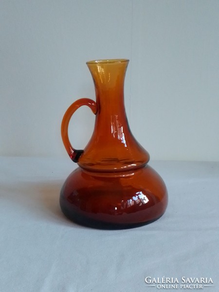 Old amber brown colored glass pouring pitcher vase special shape, flawless 17 cm