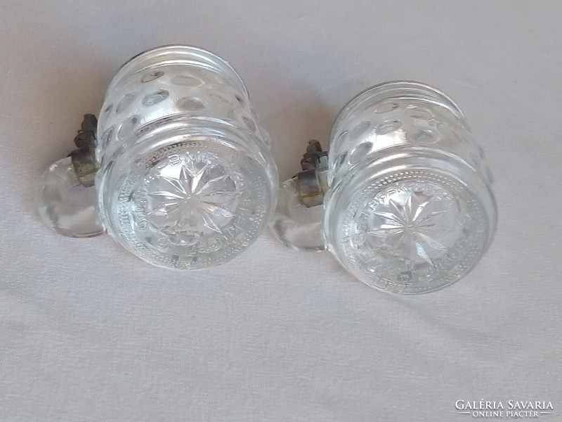 Két kis mini fém fedeles német öntött üveg sörös snapszos krigli korsó BMF jelzett 70-es évek