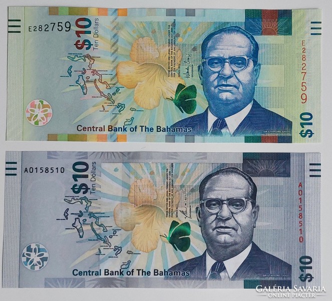2 Bahamas 10 dollar ounce banknote