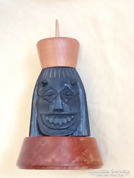 Gyertyatartó fa busó retro 13x8cm népművészek htsz