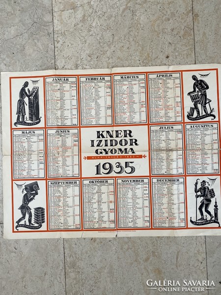 Kene Izidor Gyoma 1935 fali naptár 65x48, plakát