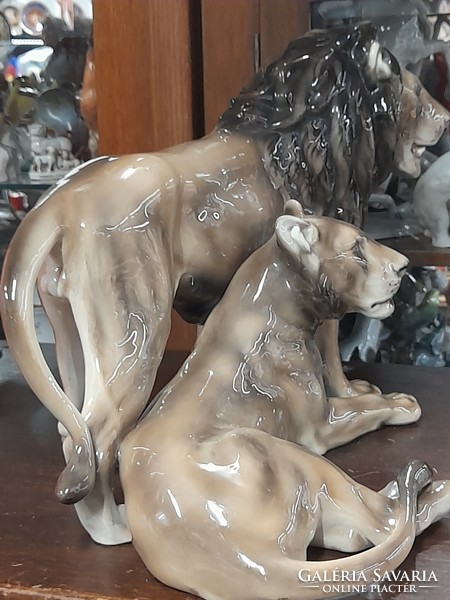 Wien Keramos Austria,Nagyméretű Oroszlán Páros,Porcelán,Kerámia Figura.45 cm.