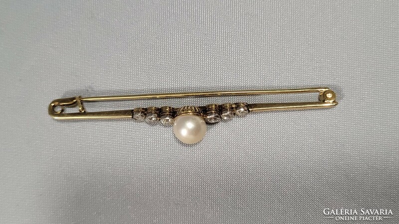 14 K gold brooch, shawl pin with brille and pearl 4.12 g
