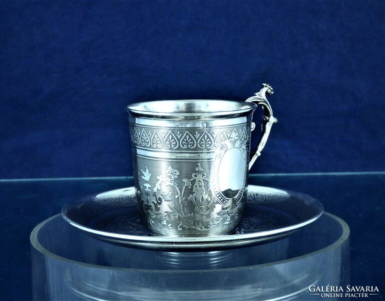 Charming, antique silver coffee cup and original saucer, Paris, ca. 1870!!!