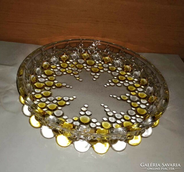 Sárga üveg gömbökkel díszített asztalközép kínáló - 22 cm (bb)