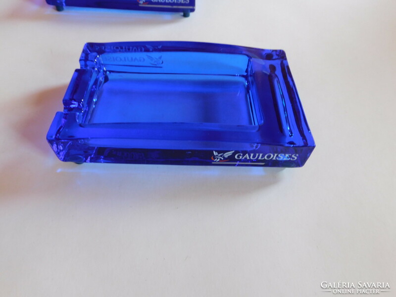 Blue glass Gauloises square ashtray
