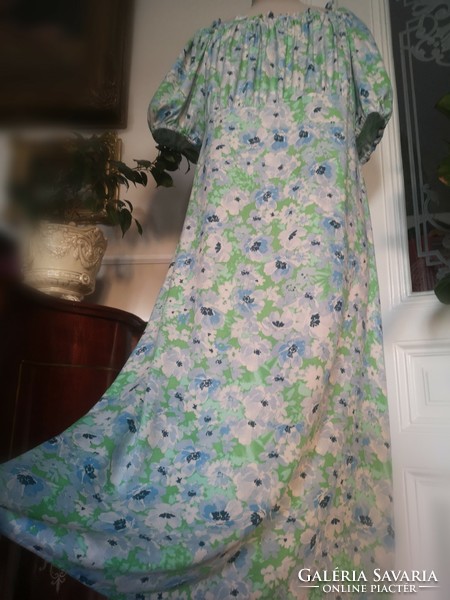 Primark 46-os  kék-zöld-fehér virágos viscose ruha puffos ujjal